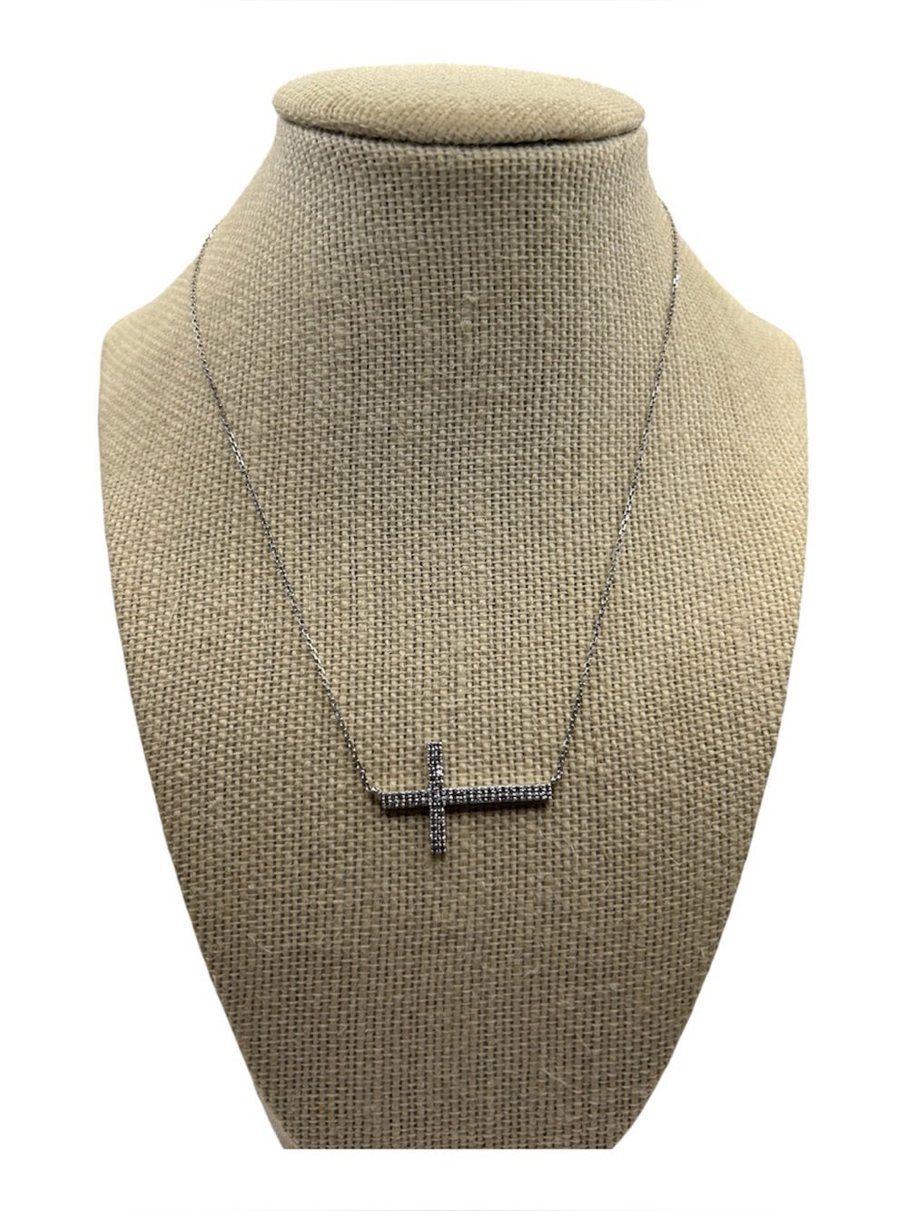 Sterling Silver 925 Sideways Cross Pendant Necklace